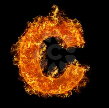Fire small letter C on a black background
