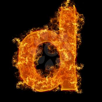 Fire small letter D on a black background