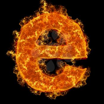 Fire small letter E on a black background