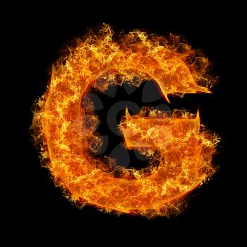 Fire letter G on a black background