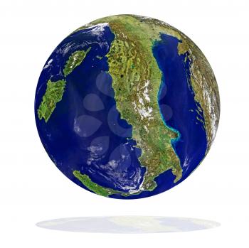 Earth planet with Italy at front on a white background