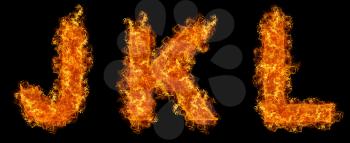 Set of Fire letter J K L on a black background