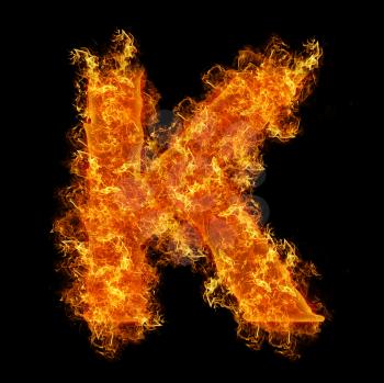 Fire letter K on a black background