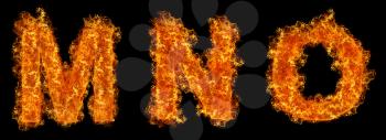 Set of Fire letter M N O on a black background