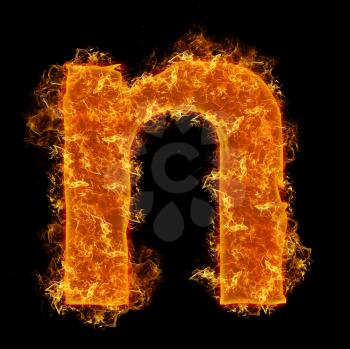 Fire small letter N on a black background