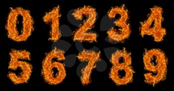 Fire numbers set on a black background