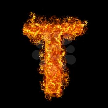 Fire letter T on a black background