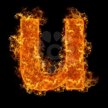 Fire small letter U on a black background