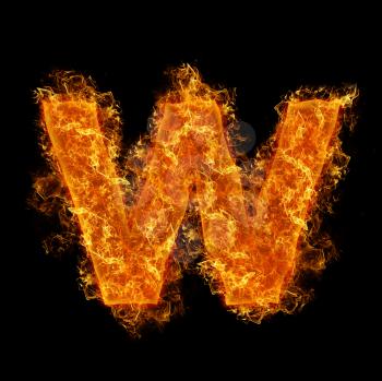 Fire small letter W on a black background