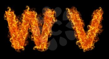 Set of Fire letter W V on a black background