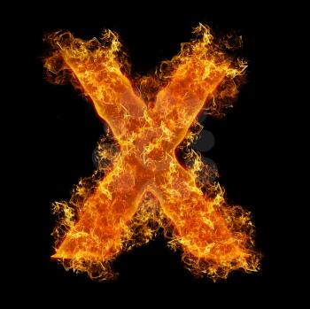 Fire letter X on a black background