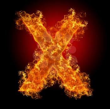 Fire letter X on a black background
