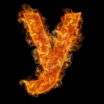Fire small letter Y on a black background