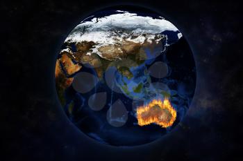 View of Australia from space with terrible fire. Elements of this image furnished by NASA