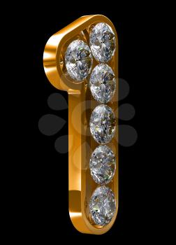 Royalty Free Clipart Image of a Golden Number One Incrusted With Diamonds