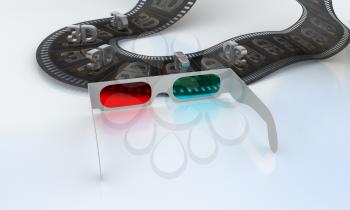Royalty Free Clipart Image of 3D Film and Cinema Glasses