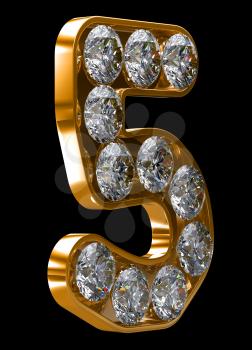 Royalty Free Clipart Image of a Golden Number Five Incrusted With Diamonds