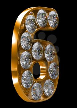 Royalty Free Clipart Image of a Golden Number Six Incrusted With Diamonds