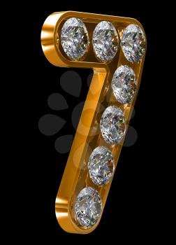 Royalty Free Clipart Image of a Golden Number Seven Incrusted With Diamonds