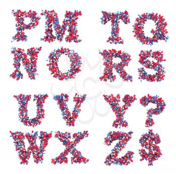 Abstract 3D font M-Z letters and symbols isolated over white