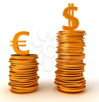 Royalty Free Clipart Image of Advantage of US Dollar Over Euro Currency