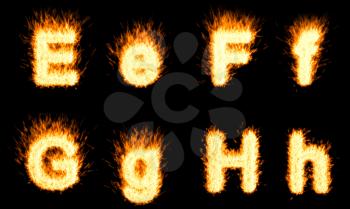Royalty Free Clipart Image of Burning Letters E, F, G and H