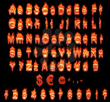 Royalty Free Clipart Image of a Burning German Alphabet and Numbers