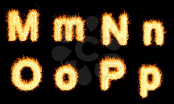 Royalty Free Clipart Image of Burning Letters M, N, O and P