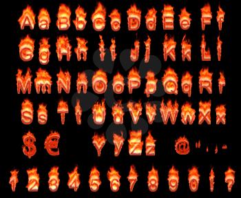 Royalty Free Clipart Image of a Burning German Alphabet and Numbers