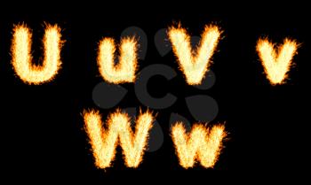 Royalty Free Clipart Image of Burning Letters U, V and W