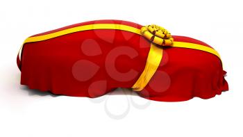 Royalty Free Clipart Image of a Car Wrapped in Cloth