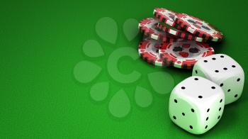 Royalty Free Clipart Image of Casino Chips and Dice 