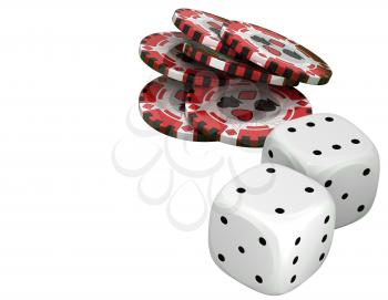 Royalty Free Clipart Image of Casino Chips and Dice 