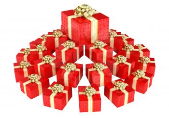 Royalty Free Clipart Image of a Pile of Red Presents