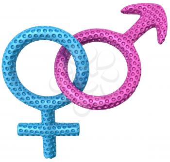 Royalty Free Clipart Image of Golden Gender Symbols Incrusted With Sapphires and Rubies