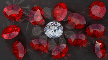 Royalty Free Clipart Image of Diamonds and Red Rubies  