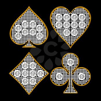 Royalty Free Clipart Image of Diamond Incrusted Card Suits