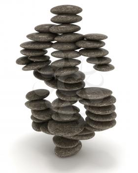 Royalty Free Clipart Image of Pebbles Stacked in the Dollar Sign