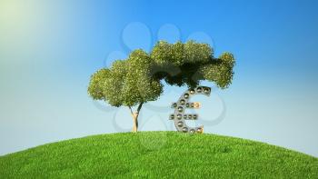 Royalty Free Clipart Image of a Euro Symbol Under a Tree