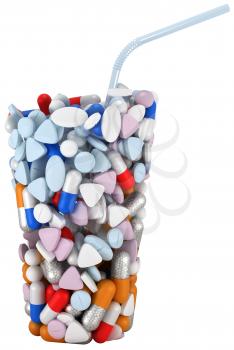Royalty Free Clipart Image of a Glass Made of Pills