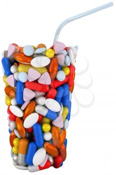 Royalty Free Clipart Image of a Glass Made of Pills