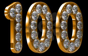 Royalty Free Clipart Image of a Golden One Hundred Incrusted With Diamonds