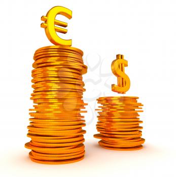Royalty Free Clipart Image of Advantage of US Dollar Over Euro Currency