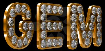 Royalty Free Clipart Image of a Golden Letters Incrusted With Diamonds Spelling Gem