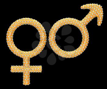 Royalty Free Clipart Image of Golden Gender Symbols Incrusted With Gems