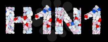 Royalty Free Clipart Image of Pills Spelling Out H1N1