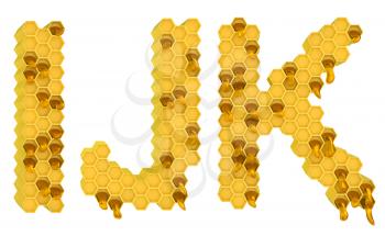 Royalty Free Clipart Image of the Letters I, J and K in Honey