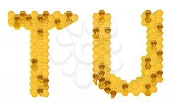 Royalty Free Clipart Image of the Letters T and U in Honey