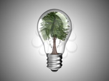 Royalty Free Clipart Image of a Tree Inside a Light Bulb 