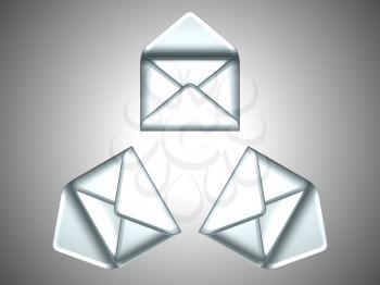 Royalty Free Clipart Image of Three Opened Envelopes